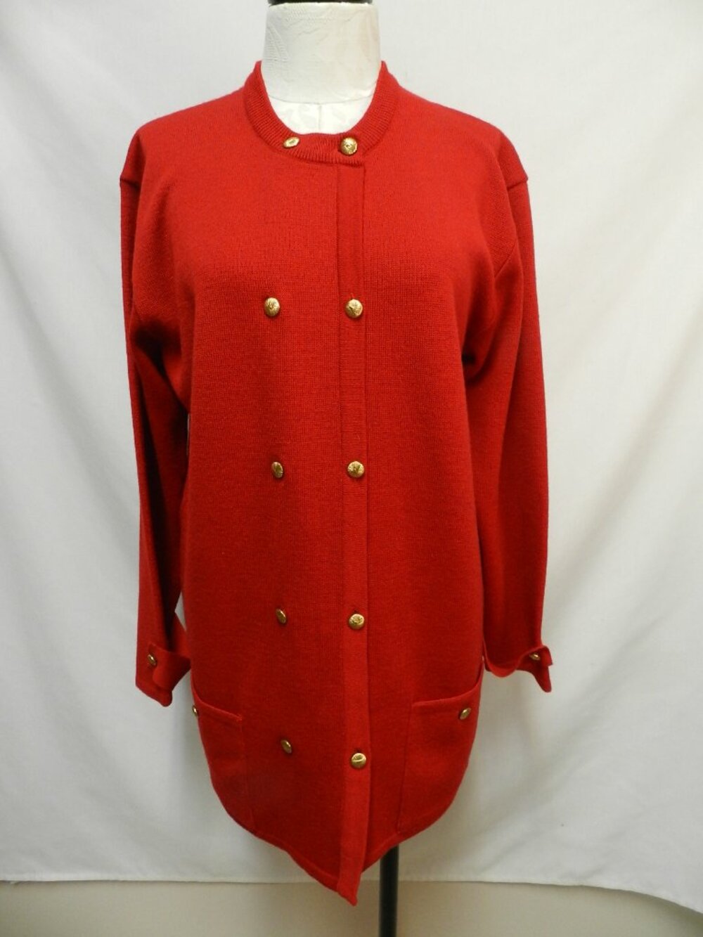 Charter Club Wool Vintage double breasted long cardigan sweater red Large Lg L